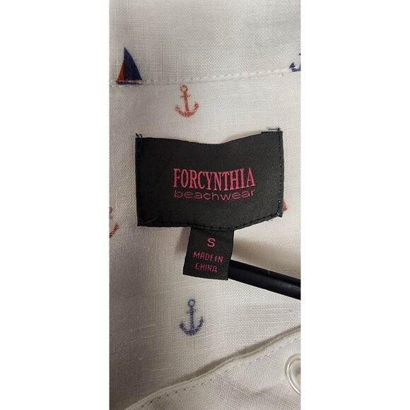 Cynthia Rowley Womens Sailboat Anchors Linen Tunic Blouse Multi-White Size Small - Picture 8 of 9